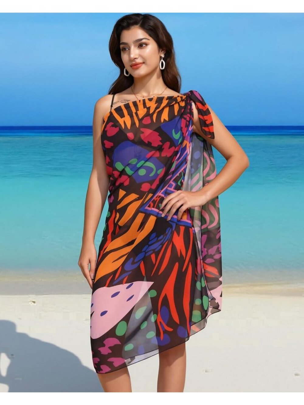 Women's Dark Purple Polyester Chiffon Beach Sarong Swimsuit Coverups Wraps - Picture 2 of 6